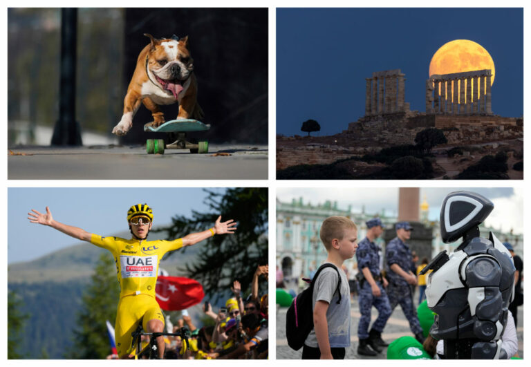 Top foto dňa (20. júl 2024): Chlapec a robot, pes na skateboarde aj Mesiac nad Poseidonovým chrámom