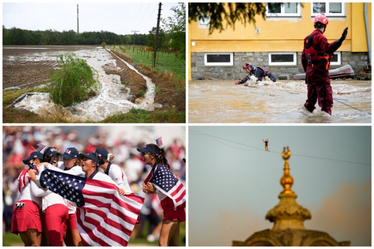 Top foto dňa (15. september 2024): Povodne na Slovensku, evakuácia obyvateľov českého Jeseníka aj golfový turnaj Solheim Cup