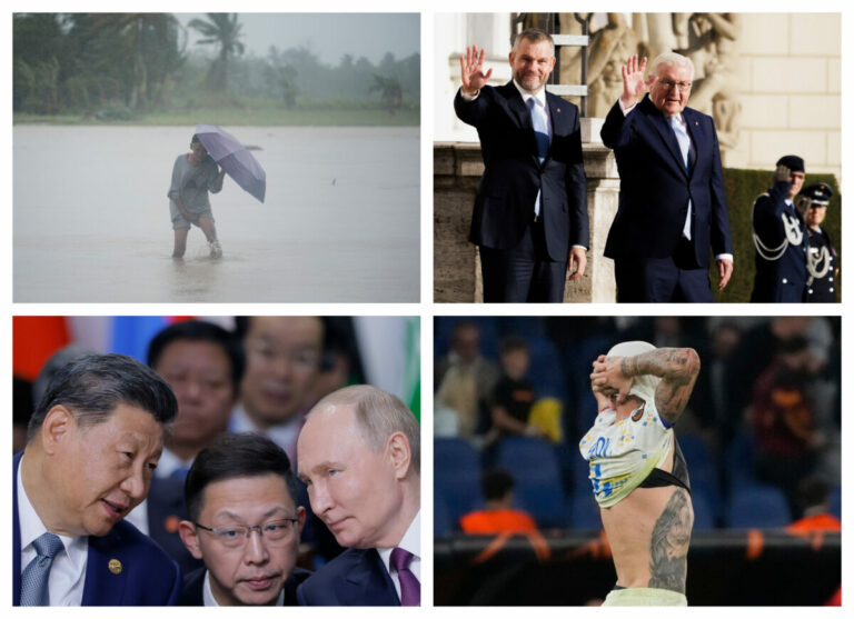 Top foto dňa (24. október 2024): Pellegrini v Nemecku, Putin a Si Ťin-pching v Kazani aj muž v zaplavenom ryžovom poli