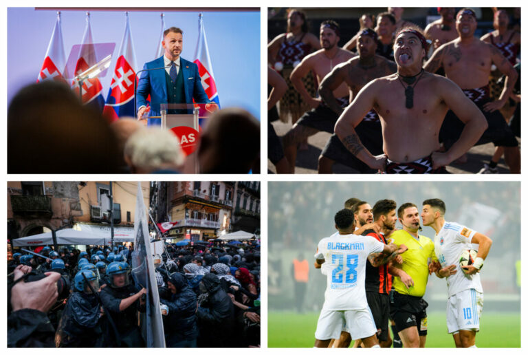 Top foto dňa (19. október 2024): Hlas v Liptovskom Mikuláši, futbalové derby v Trnave aj tradičný tanec Haka