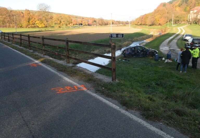 Mladý vodič zasiahol v protismere 71-ročnú chodkyňu. Náraz ju odhodil do potoka, kde zraneniam na mieste podľahla (foto)